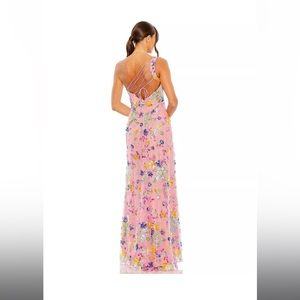 Mac Duggal One Shoulder Pink Floral Sequin Lace up formal Gown
